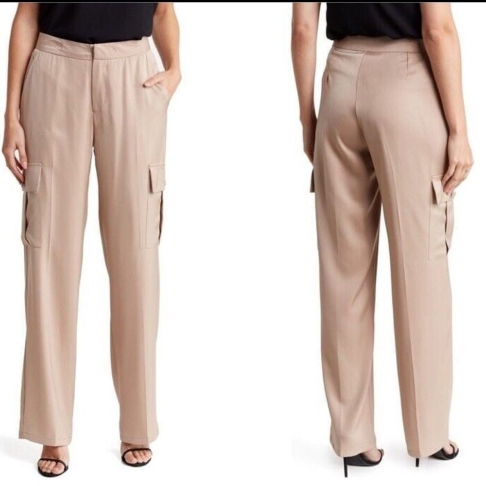 Olivia Sky NWT Madrid Satin Wide‎ Leg Tan Pants Size 10
